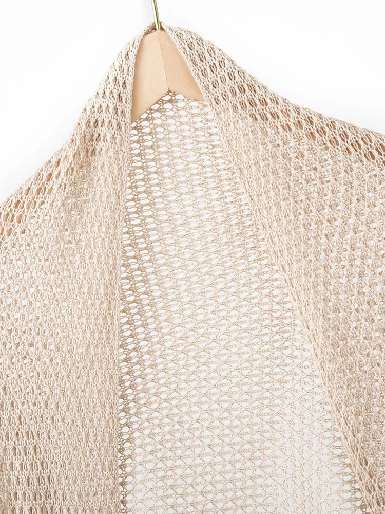 Spring Real Silk Cashmere Openwork Shawl Wrap with Sleeves Women Pashmina Super Thin Yarn Soft Knit Summer Sun Protection Blouse