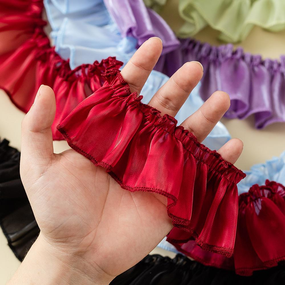 5meters/lot Blue Ruffle Ribbon 5cm Wide Lace Trim For Crafts Party Dress Diy Supplies Needlework Decoration Sewing Accessories