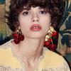 Cercei Pendant Metalici Retro Vintage cu Frunze și Cireșe Roșii din Rășină Pentru Femei Bijuterii de Modă Brand Show Accesoriu Statement pentru Doamne