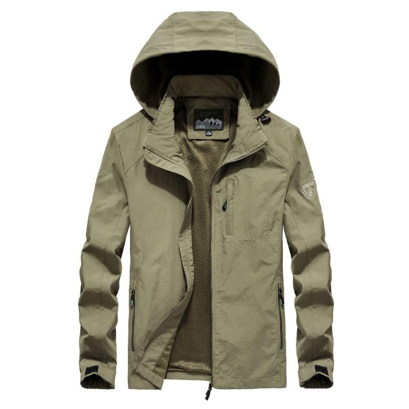 Hooded Jacket Jacket Men's Top Outdoor Sports Casual Thin Large Size Trench Coat Clip Outdoor Jacket