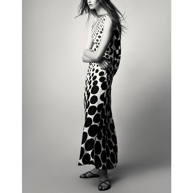 Summer New Product Women's Clothes Ruched Decorative Viscose Blended Boat Neck Polka Dot Sleeveless Length Dress 3579562