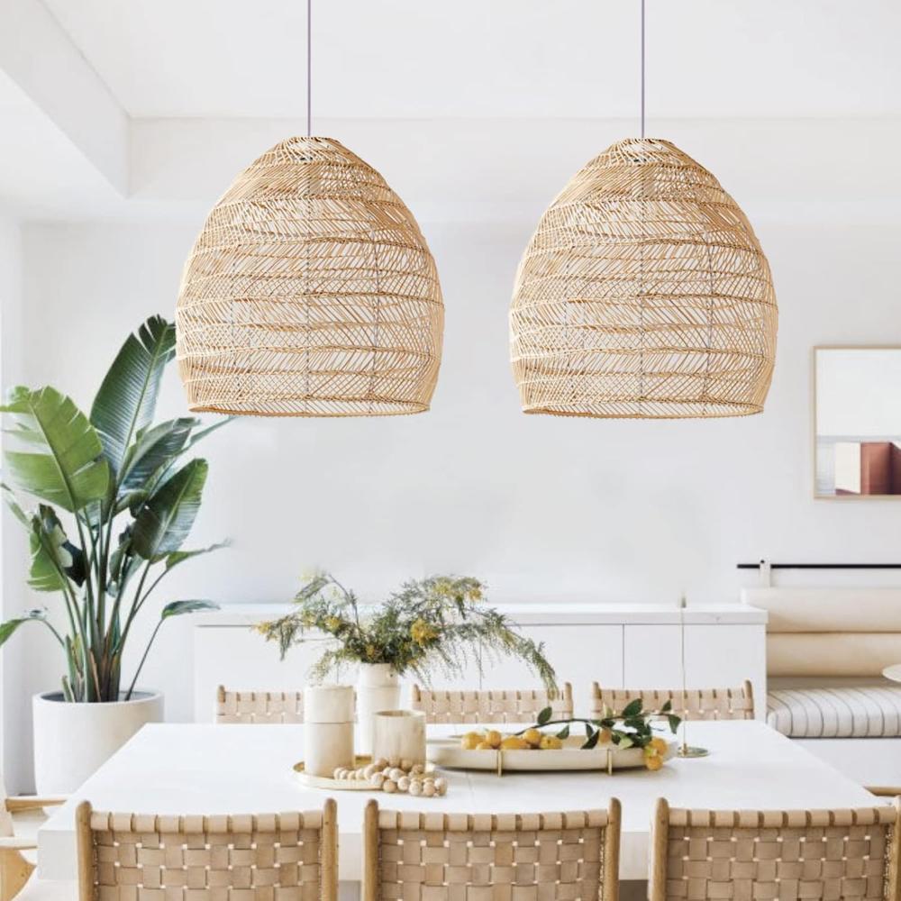 Rattan Woven Pendant Light Shades,Kitchen Island Pendant Light,Handmade Hanging Lamp Crafts Lampshade for Living Dining Room
