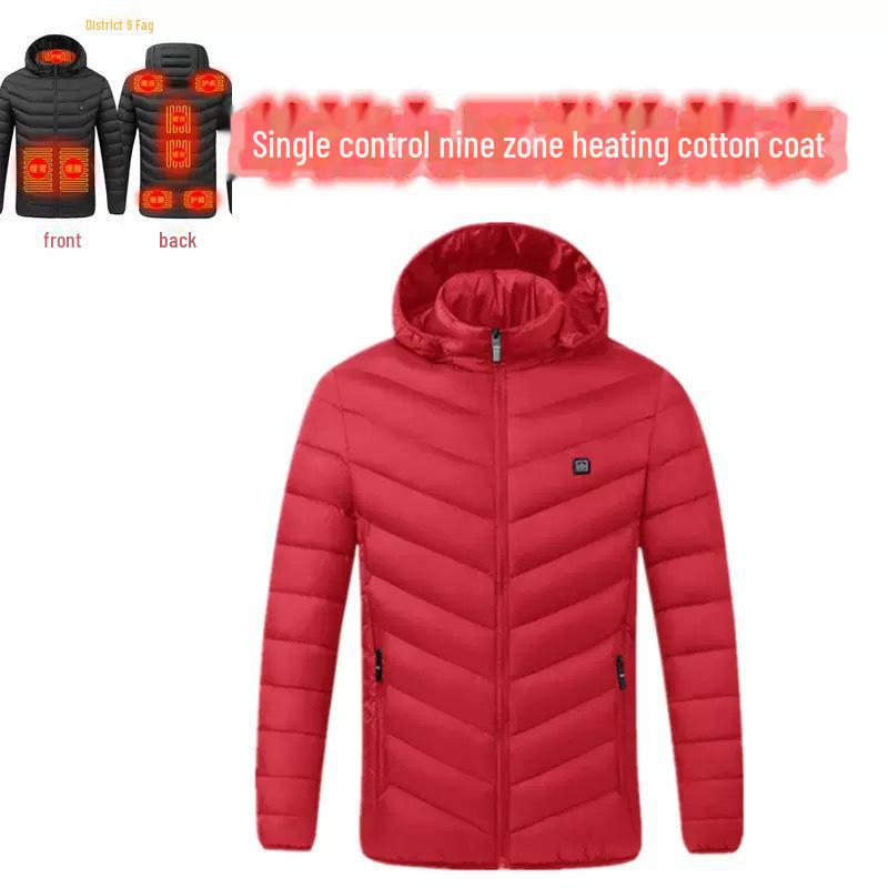 Men's Multi-Zone Hooded Electric Heated Cotton Coat with Long Sleeves