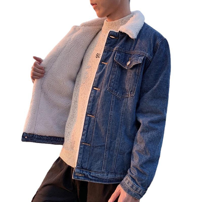Korean Style Winter Lambskin Denim Jacket - Unisex, Trendy, Warm, Loose Fit for Students