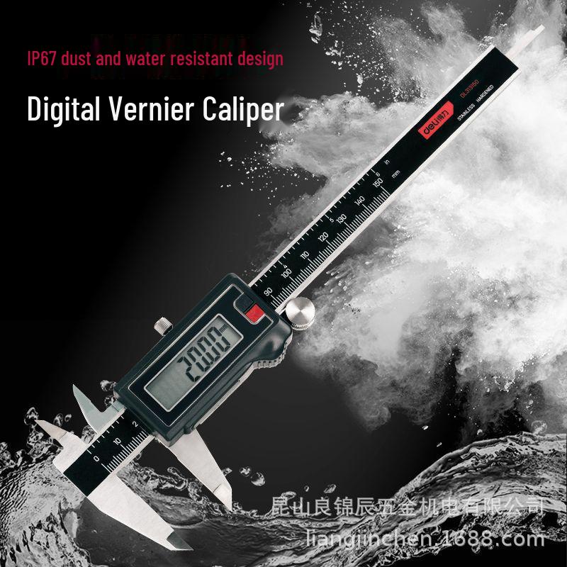 Deli IP67 Waterproof Digital Display High Precision Vernier Caliper (Metric/Imperial) Stainless Steel DL313150 Digital Vernier Caliper