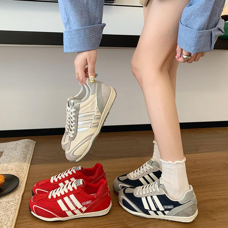 European genuine leather 2025 summer new color matching fashion versatile women's mesh racing German training shoes casual sports shoes