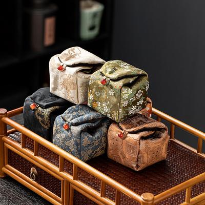 Retro Brocade Tea Bag Chinese Style Brocade Fabric Tea Cozies Portable Entangled Lotus Pattern Tea Cup Storage Bag Outdoor