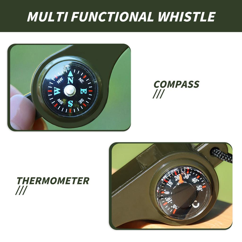 3 in 1 Notfall-Sicherheitspfeife Laut Überlebenspfeife Multifunktionen mit Mini-Kompass für Outdoor-Wandern Camping Bootfahren