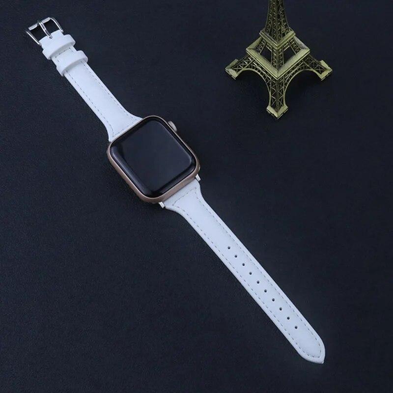 Leather Strap for Apple Watch Ultra 49mm 45mm 41mm 38mm 42mm 44mm 40mm Men Women Slim Genuine Leather Band for iWatch Serie 9 8 7 SE 6 5 4 3 2 1