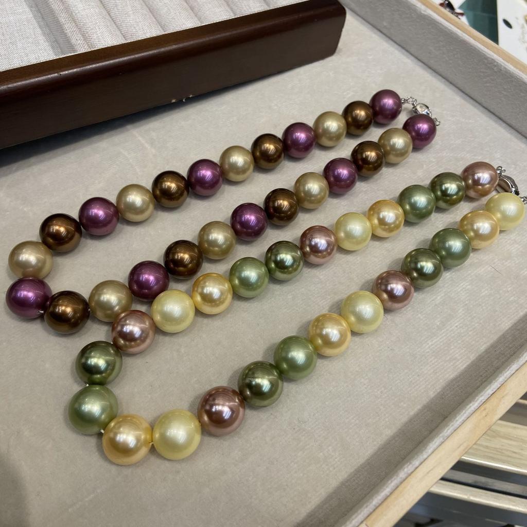 16Mm French Retro Color Mixed Color Beaded Necklace Neck Chain Autumn And Winter Essential Sweater Chain Collarbone Chain