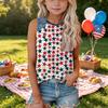 Sleeveless Loose Fit Tank Top Independence Day Star Print Denim Patch Round Neck T Shirt for Women Casual Summer Wear