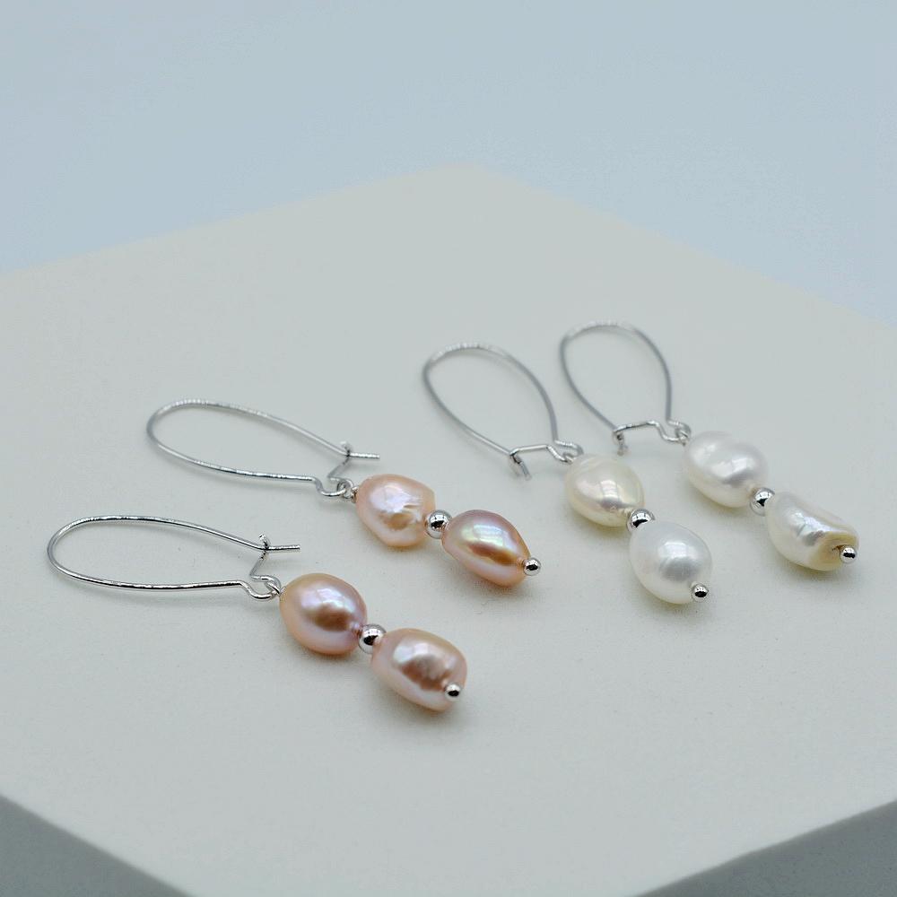 Simple Earrings Natural Freshwater Pearls 925 Silver Hook Earrings White/Purple Baroque Pearl Women's Earrings