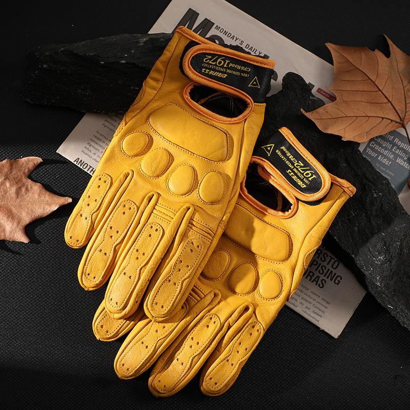 Gants de moto Dennis Vintage en cuir de vache - Respirants, Anti-chute, Écran tactile, Équipement de conduite de motard quatre saisons