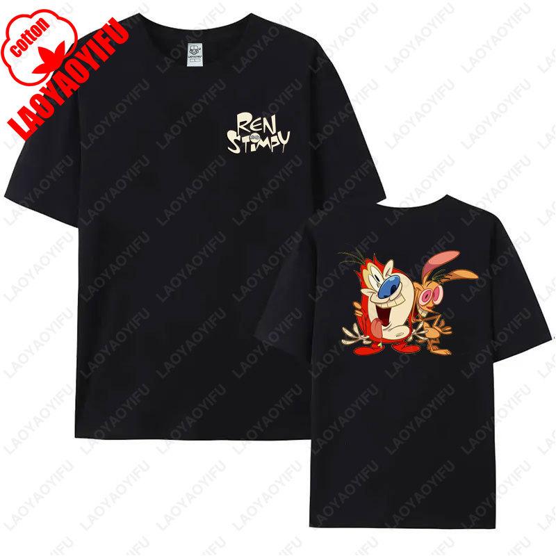 80s Ren Stimpy Show Television Nickelodeon Cartoon Double Sided Tshirt Medium Harajuku Lovely Summer Style Hipster Cotton Tees