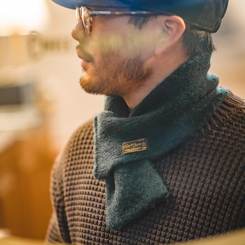 Eight Boar Mohair Knit Scarf, Short Muffler, Blue, Gray, Brown, Men's, b53 (Gray)