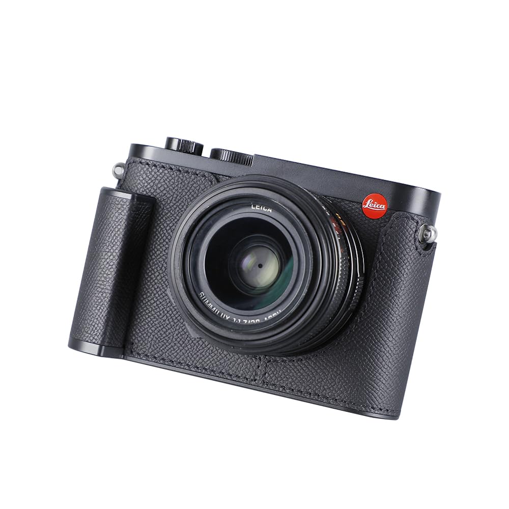 

SIUTATDSH Camera Half Case for Leica Q2, Vintage Metal Genuine Leather Camera Protective Case, Stylish, Portable, and Shockproof (Black)