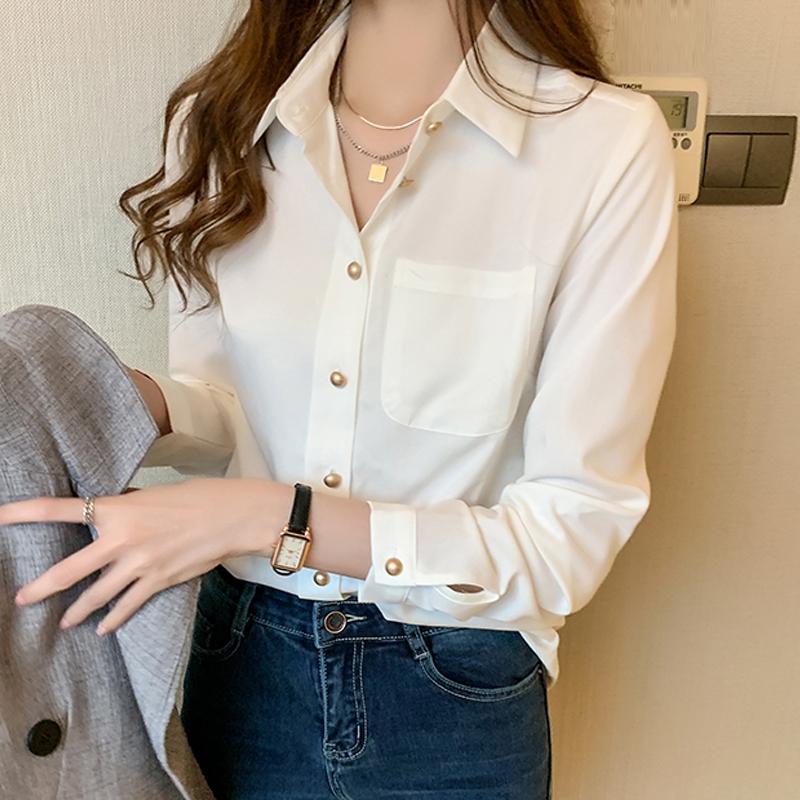 2025 Spring New Blouses Shirts Long Sleeve Turn Down Collar Office Lady White Blouse Shirt Women Tops J765