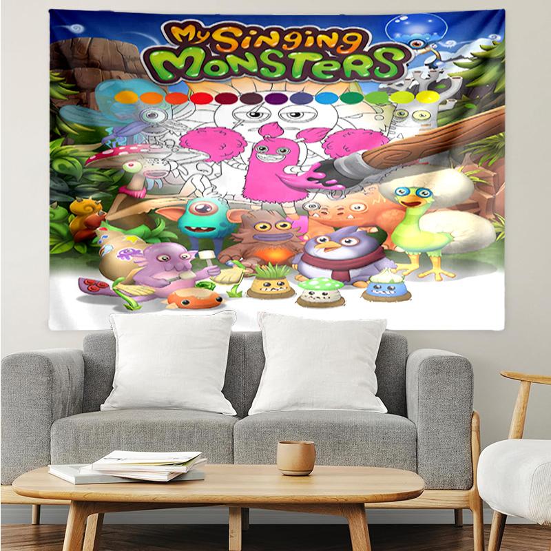 My Singing Monsters Wandteppich für Schlafzimmer Ästhetik Klassenzimmer Wandbehänge für Wohnzimmer Studentenwohnheim Büro, Ideales Kreatives Geschenk