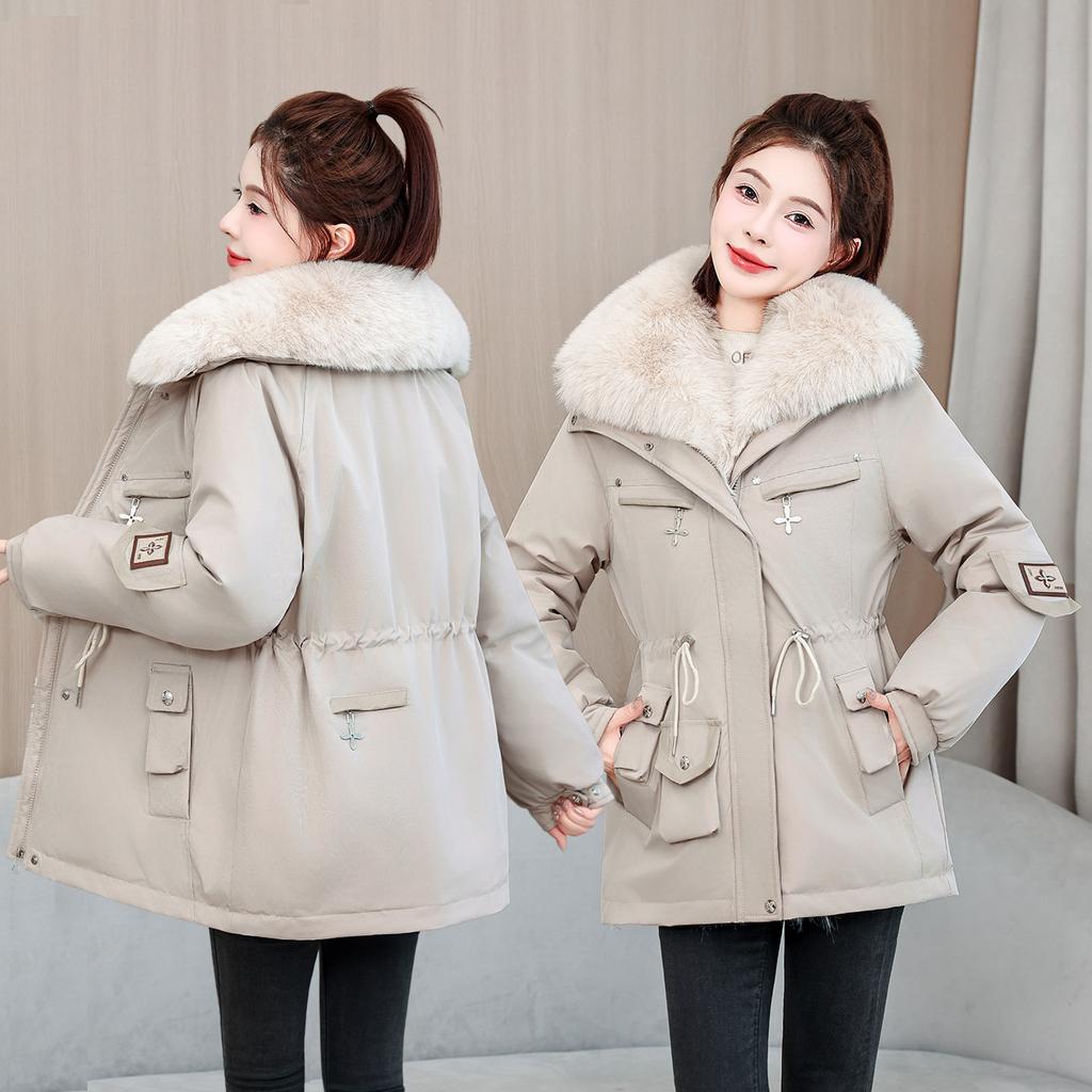 Pie Overcome Women's Medium and Long Winter Loose Cotton Clothes Fleece Thickened Cotton Large Sweater Jacket Jacket