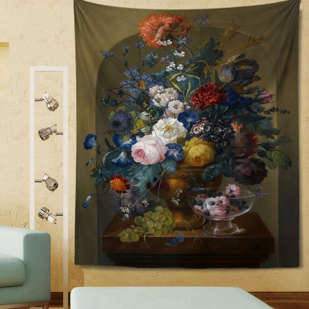 Vintage Style Flowers Tapestry Oil Painting Tapestry Wall Hanging Home Living Room Bedroom Dorm Art Decoration Tapestries