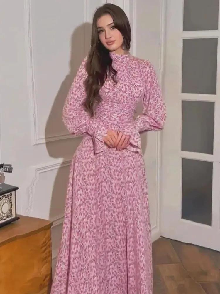 

Gentle And Loose Floral Satin Design Lace,up Dress XL рожевий