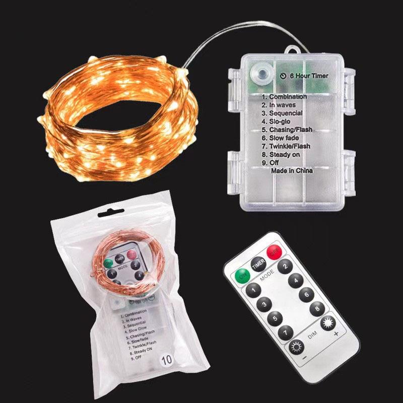 8-Function Waterproof String Lights with Remote – Battery-Powered Copper Wire LED Decorative Lights