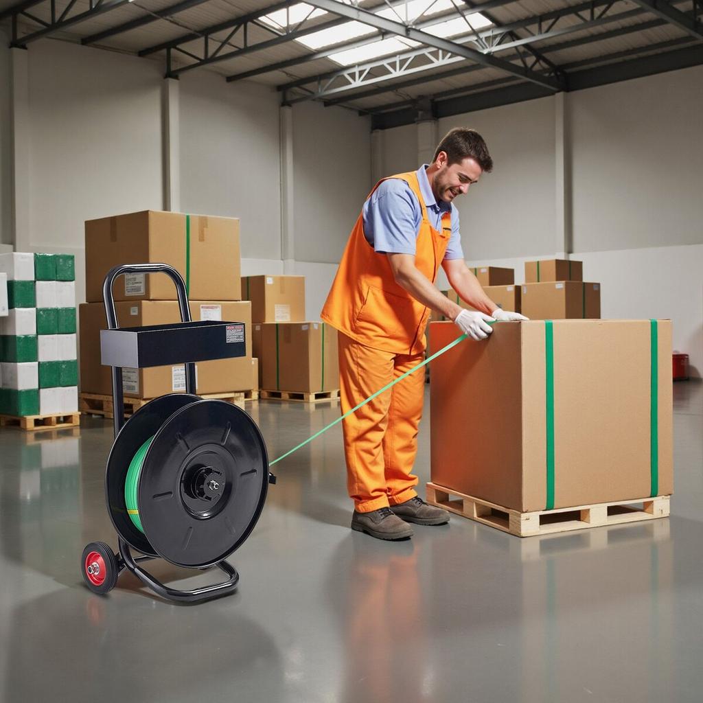 Banding Strapping Cart, Fit for PET / PP / Polyester Strapping Coils with 20.3 Cm Core Size, Heavy Duty Strapping Dispenser Equipped with Upgrade
