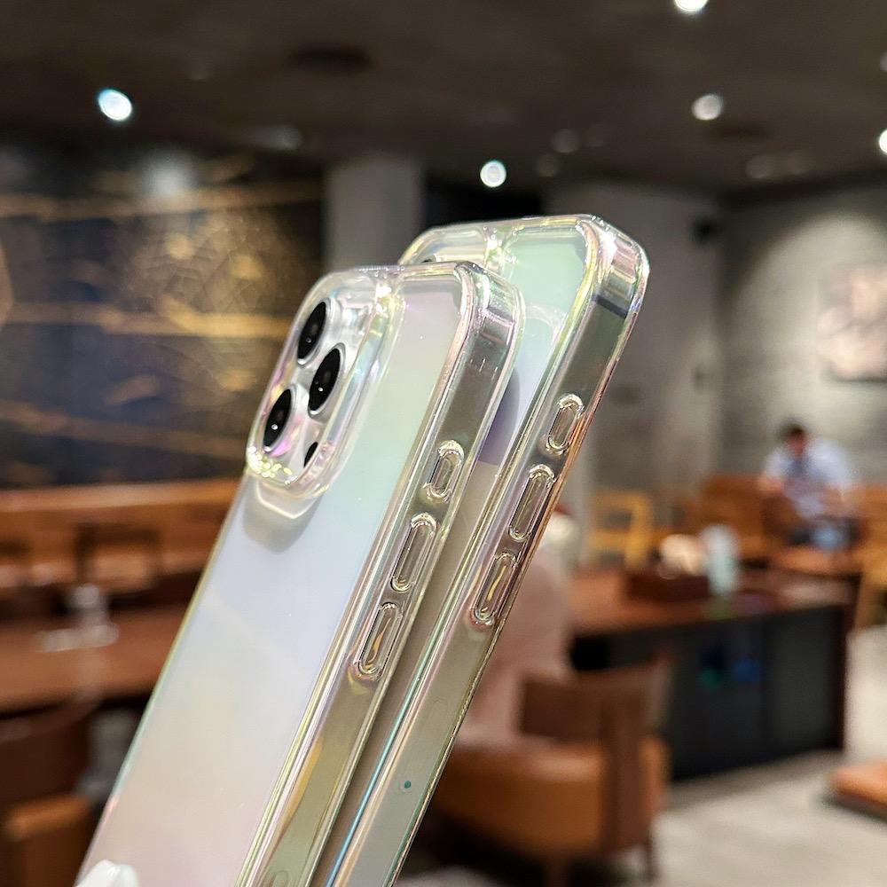 Transparent Rainbow Shockproof Electroplate Acrylic Laser Case for 13-16 Pro Max