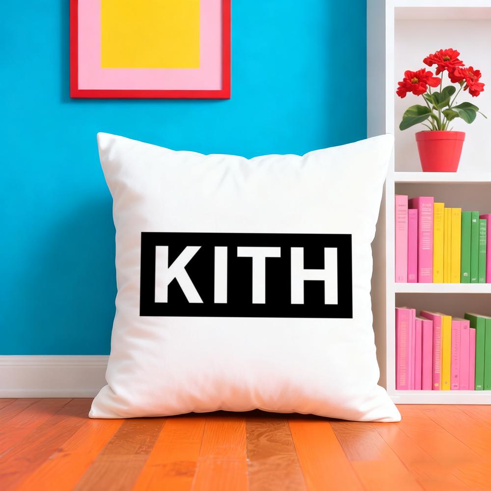 Classic Logo K-Kith Cushion Cover Plush Fabric Soft Double-Sided Printed Sofa Warm Winter Home Gift Pillow Case