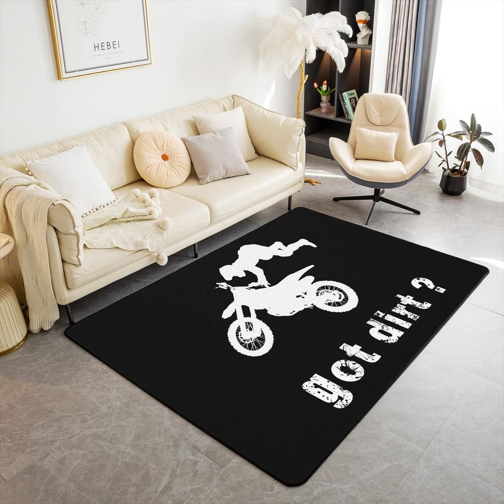 Teen Dirt Bike Area Rug for Living Room Motocross Rider Floor Mat Motorbike Extreme Sport Carpet Snow Mountain Landscape Doormat