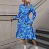 New Women's Long Sleeve Lapel Printed Shirt Dress