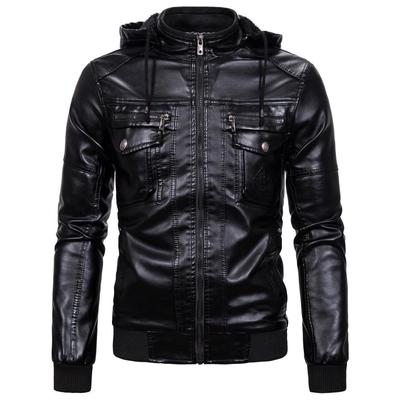 Kapuzen-Lederjacke für Herren, Winter, plus Samt, verdickte Lederjacke, weiche Lederjacke für Herren