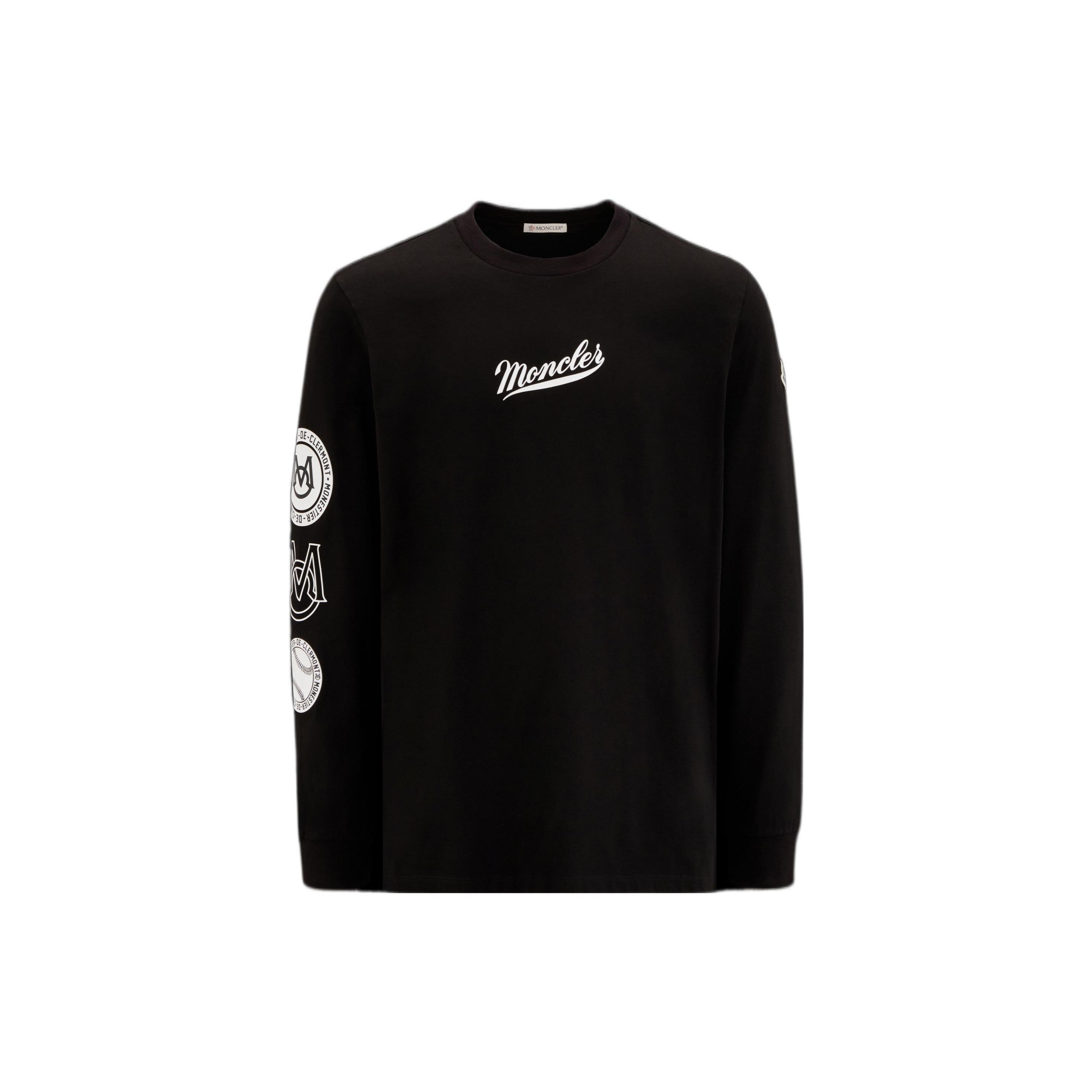 Moncler Lente/Zomer 23 Patroon Bedrukte Ronde Hals Lange Mouwen T-shirt Heren Tops Zwart I10918D000018390T999 XL
