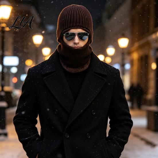 Windproof Winter Cap Men Knit Hooded Scarf Hat, Warm Balaclava Hood for Cold Accessories Weather, Neck Warmer Skull Outdoor Cycling Hat