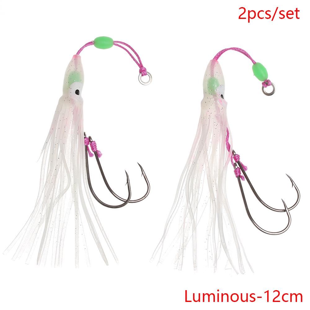 2Pcs/Lot 6cm/10cm/12cm Saltwater Octopus Bait Hook Squid Skirt Lure Soft Silicone Artificial Fishing Tackle Luminous Lure