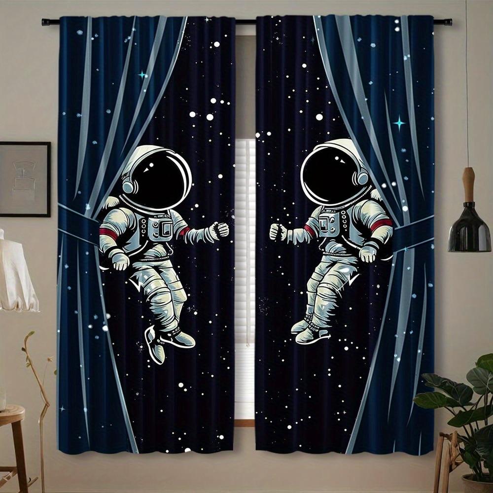 

2pcs Astronaut Blackout Curtains Suitable For Bedroom & Living Room - Modern Polyester Rod Pocket Curtains - Semi-Sheer 100*130 Grommet Top 1pcs