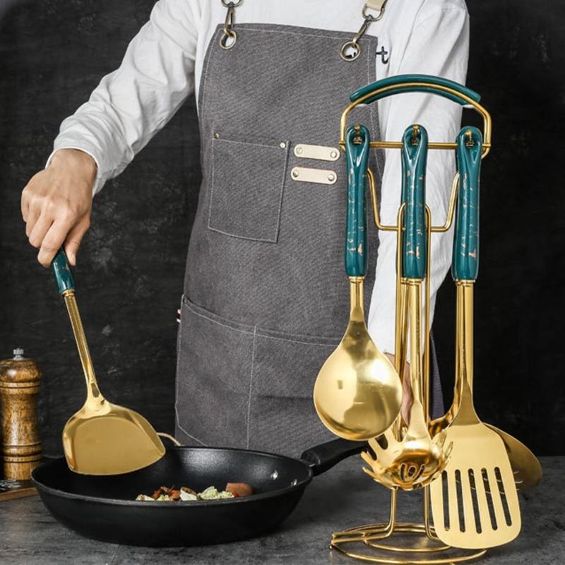 Premium 7 Piece Nonrust Steel Kitchen Utensils Set With Ergonomic Ceramic Handle For Efficient Cooking And Easy Cleaning