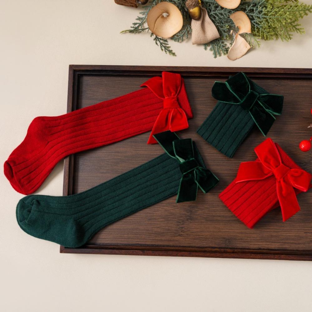 Sweet Kids Red Socks Red Bow Middle Tube Socks Soft Baby Knee High Long Sock Autumn Winter