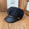 French Vintage Suede Splicing Leather Brim Newsboy Octagonal Ladies Brimmed Beret Internet celebrity Fall/Winter