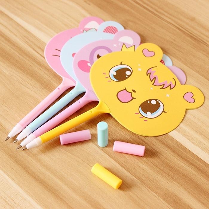 5 Pcs Cute Animal Fans Shape Ball Point Pen Ballpen Kids Students Prize Present School Supplies