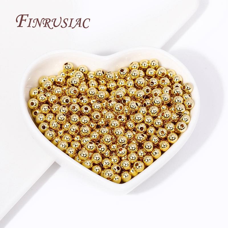 18K Gold Plated Bead Separators 2/2.5/3/4/5/6/8MM Metal Smooth Round Seamless Beads Spacers Bead For DIY Jewelry Making Supplies