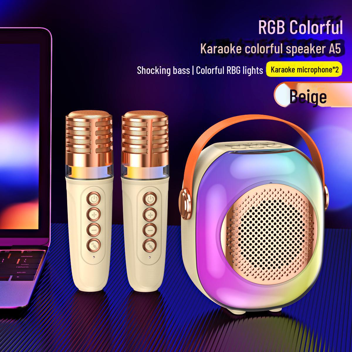 

Портативный RGB Bluetooth-динамик с беспроводным микрофоном Dual Microphones бежевый