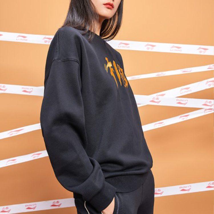 Li Ning Sweatshirts Unisex Black Crew Neck Moderate Regular AWDQB40-4