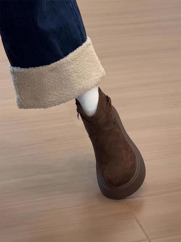 Ретро Туфли на Толстой Подошве для Женщин, Новый Стиль, Мягкие Хлопковые Туфли, Короткие Снежные Сапоги 40 коричневый