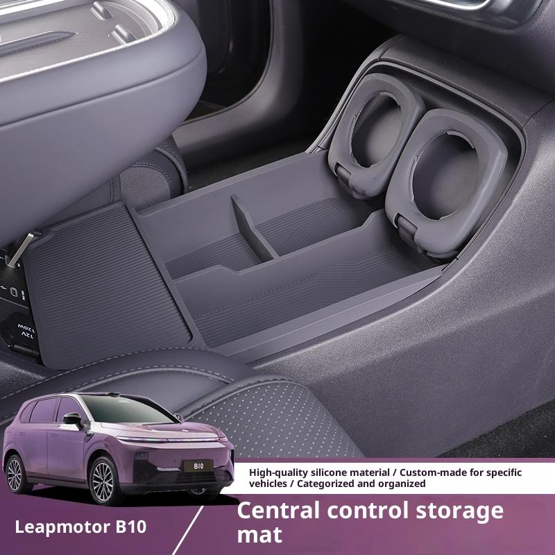 For Leapmotor B10 Armrest Center Console Lower Storage Box Double-Layer Organizer Box Silicone Pad Car Modification Interior