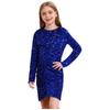 Girls Glitter Sequin Party Dress Long Sleeve Velvet Ruched Front Bodycon Gown for Birthday Prom
