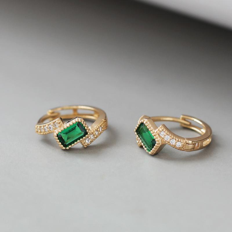 S925 Silver Ear Cuff with Green Diopside and 18K Gold Vermeil Accents, Vintage Style 925 silver