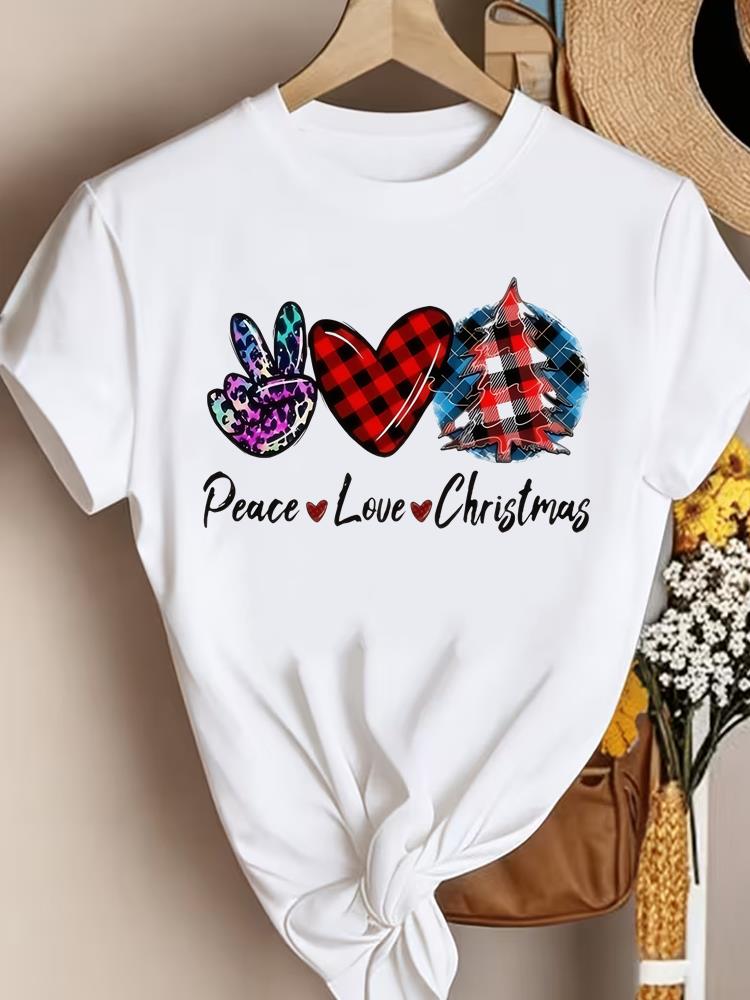 (Asian Size) Style Cute 90s New Year Clothing T Shirt Women Fashion Christmas Festival Tee Top Print Female Woman Short Sleeve Graphic T-shirts
