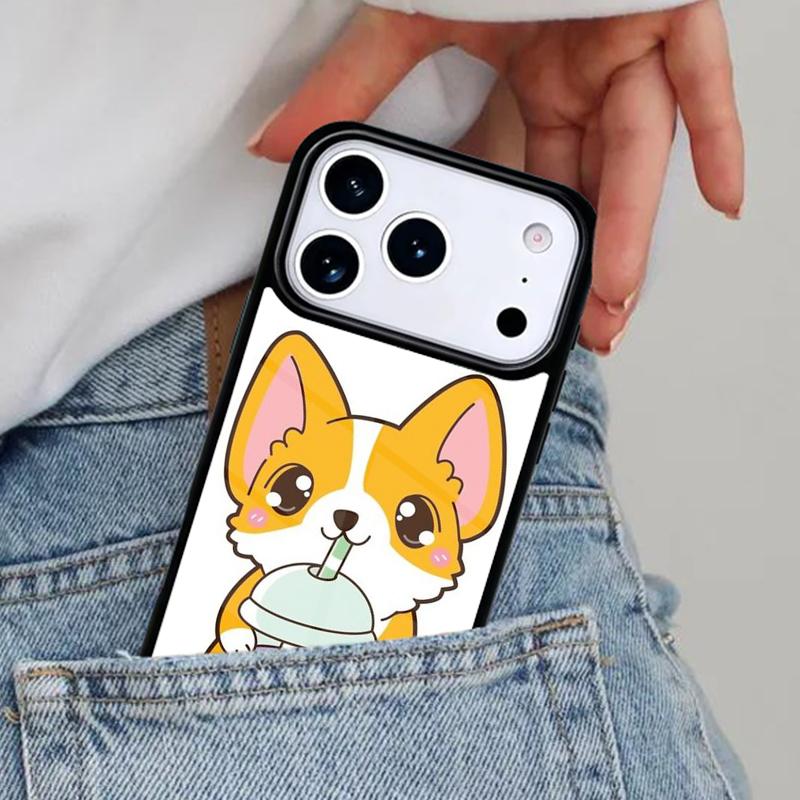 Corgi and Bubble Tea Phone Case for iPhone 16e 15 14 13 12 17 Pro Max Plus Air 17pro Cover Coque