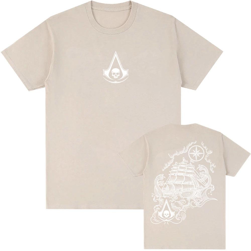 Assassin's Creed Black Flag Resynced Map T-Shirt Unisex Streetwear Lässig Rundhals Sommer T-Shirts Grafik Herren Damen Tee